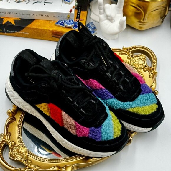 🆕 KURT GEIGER LONDON 🧿 NWOB Kensington Sneaker, Black Suede Multi Sherpa, 35.5 - Picture 4 of 14